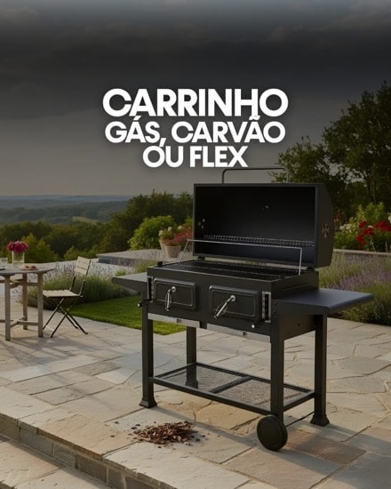 Churrasqueiras de carrinho a gás, carvão ou flex